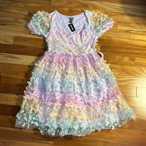 NWT Hot Topic Pastel Butterfly Mesh Puff Sleeve Dress - Size Large
